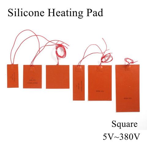 5V 12V 24V 36V 48V 110V 220V 380V Silicone Heating Pad Square Rubber Heat Mat Heated Bed Plate Flexible Waterproof 3D Printer ► Photo 1/6