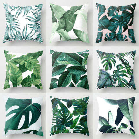 2022 New Hot Fashion 8 Styles Polyester Case Green Leaves Printing Throw Sofa Car Cushion Casual Home Decor ► Photo 1/6