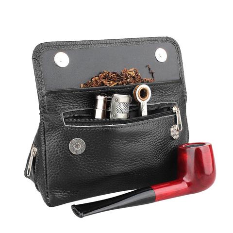 Black Brown Leather Tobacco Bag Pipe Pouch Case Smoking Bag For 2 Pipes Tamper Filter Tool Cleaner Preserve Freshness ► Photo 1/6