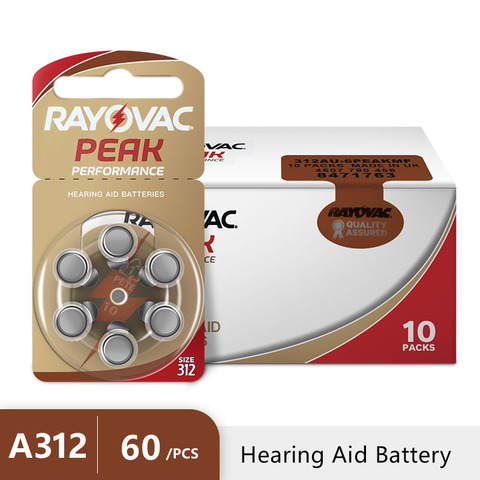 60 pcs Rayovac Peak Hearing Aid Batteries A312 312A ZA312 312 PR41 U ► Photo 1/4