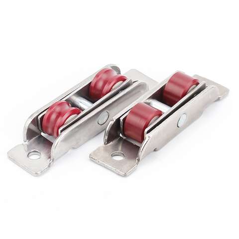 4Pcs Stainless steel+Red Nylon Flat/Concave Double Wheel Plastic steel Slide Doors Window pulley U-type ultra-silence Wheel ► Photo 1/6