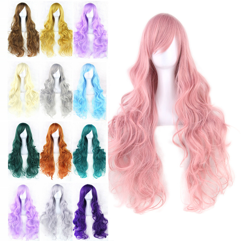 Soowee 20 Colors Wavy Long Wig Hairpiece High Temperature Fiber Synthetic Hair Pink Black Women Party Hair Cosplay Wigs ► Photo 1/6