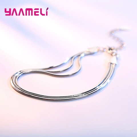 Charming Multilayers Snake Chain Bracelets for Man Woman Smooth 925 Sterling Silver with Extender Chain/Lobster Clasps ► Photo 1/6