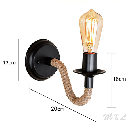 American Country Hemp Rope Wall Lamp Retro Light Wall Sconce Beside Living Loft Lighting Stairs Vanity Light Indoor Wall Lamps ► Photo 1/6