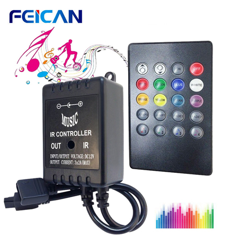 Music RGB Controller Dimmer LED Strip Light 20key Remote Voice Sensor Controller for SMD 5050 3528 LED Tape Light ► Photo 1/6