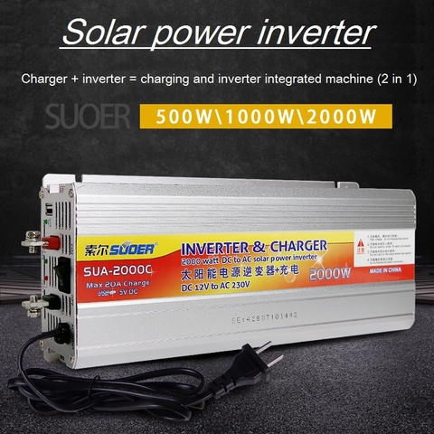 Inverter 12v 220v Hybrid Solar power inverter charger Voltage Transformer USB 500W 2000W Converter Adapter for car home ► Photo 1/6