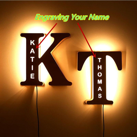 Personalized Wall Decor LED Night Light 24 Letter With Name Sign Light for Couples Baby Room Bedroom Custom Wooden Lamp Engraved ► Photo 1/6