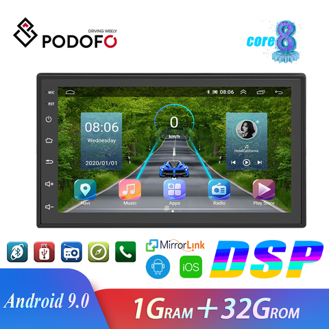 Podofo Android 2 Din Car Radio Multimedia Video Player Universal FM Auto Stereo GPS For Volkswagen Nissan Hyundai Kia Toyota ► Photo 1/6