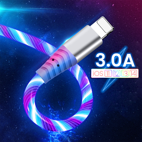 Flow USB Data Cable For iPhone 12 Pro Max 11 XS XR X 8 7 6S Luminous Micro USB Type C 3A Fast Charging Cable For Huawei Xiaomi ► Photo 1/6