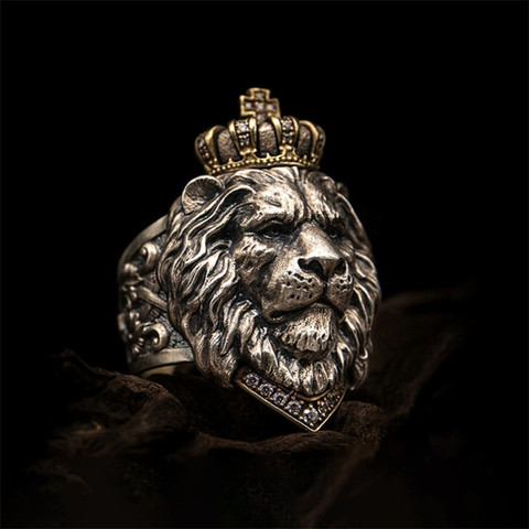 Men's retro party creative domineering Lion King crown punk hip hop jewelry birthday boy exquisite fashion wholesale ► Photo 1/6