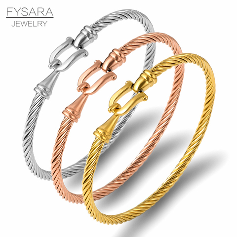 FYSARA Trendy Charm Cuff Bracelets Bangles for Women Gold Color 316L Stainless Steel Wire Thin Bangles Jewelry ► Photo 1/6