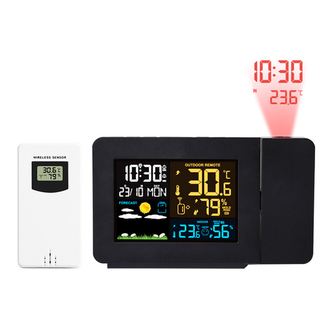 FanJu Weather Station Thermometer Wireless Sensor Indoor Outdoor Humidity Meter Digital Alarm Projection Clock ► Photo 1/6