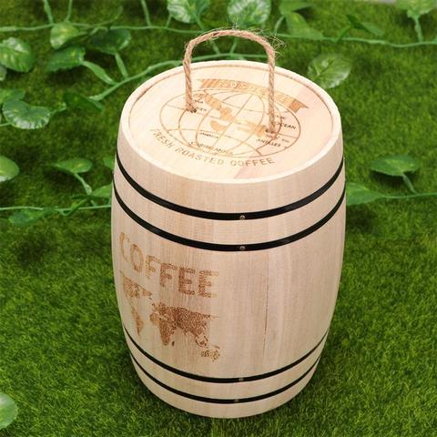 1pc Wooden Barrel Durable Versatile Wooden Cask Desk Organizer Pen Container Desktop Ornament Wood Barrel For Coffee Bean Tea ► Photo 1/6