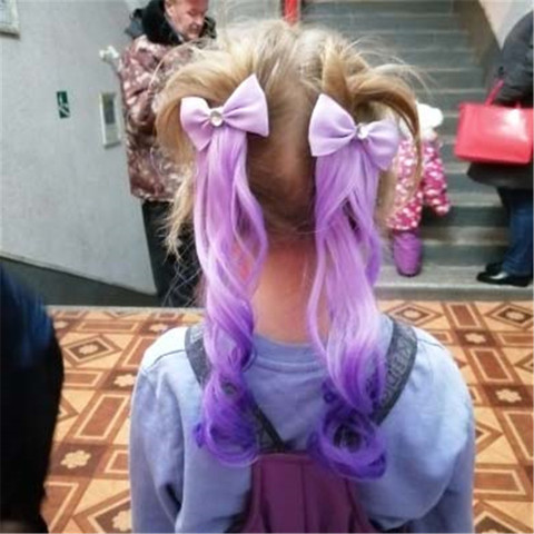 New Girls Lovely Gradient Colorful Wigs Bow Hairpins Princess Hair Ornament Headband Hair Clips Barrettes Kids Hair Accessorie ► Photo 1/5