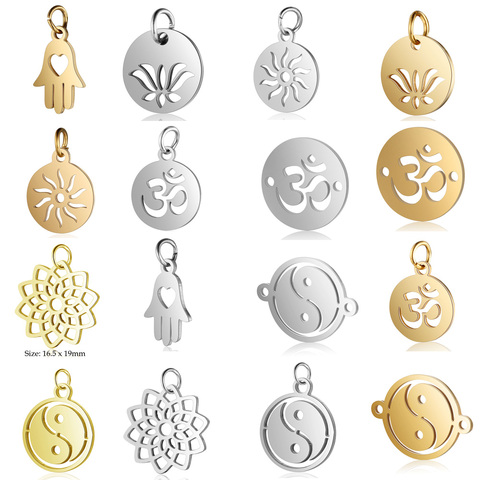 5pcs/lot Yoga Om DIY Charms Wholesale Stainless Steel Sun Chinese Yin Yang Good Luck Pendant Hamsa Hand Amulet Connectors Charm ► Photo 1/6