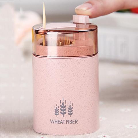 Automatic Toothpick Holder Container Wheat Straw Kitchen Toothpick Bottle Toothpick Box Container Dispenser Holder ► Photo 1/6