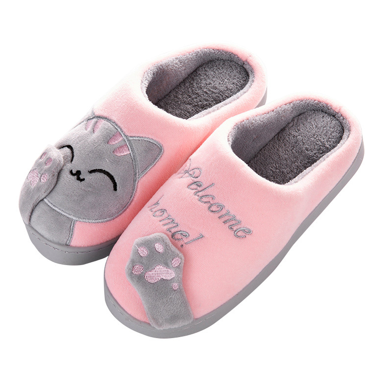 Women's Indoor Slippers Cartoon Cat Home Non-slip Flats Soft Couple Floor Shoes 