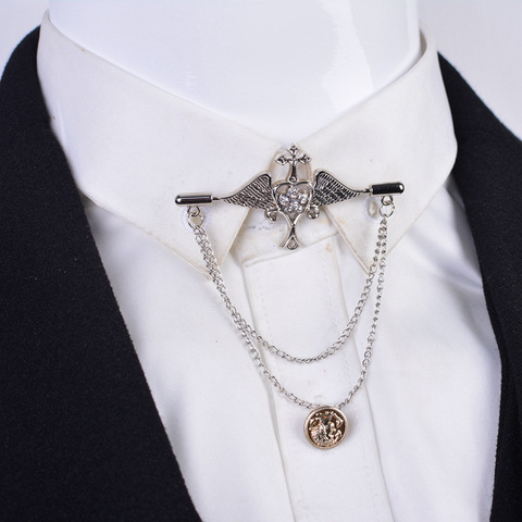 i-Remiel Retro Korean Metal  Angel Wing with Chain Men's Brooch Pin for Suit Badge Buckle Collar Pins Jewelry Accessories ► Photo 1/6