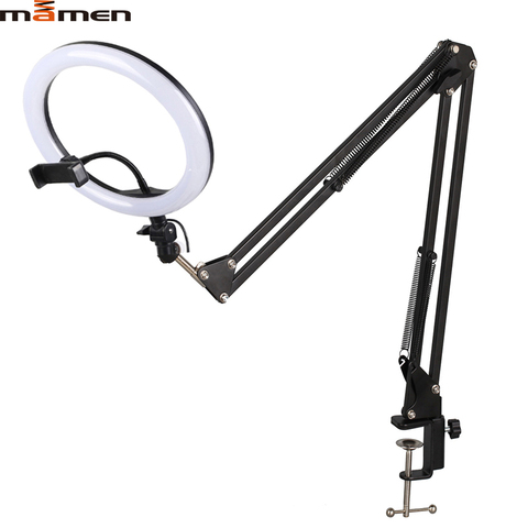 MAMEN Photo Studio LED Selfie Ring Light Desktop Dimmable Photography Lighting Phone Video for Youtube Camera with Tripod Stand ► Photo 1/6