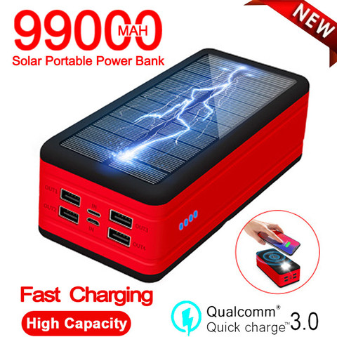 99000mah Solar Wireless Power Bank Portable Large Capacity Charger LED Waterproof Outdoor Poverbank for Xiaomi Iphone Samsung ► Photo 1/6