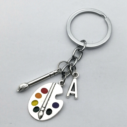 1pcs Painter Palette Oval Tool Brush colors Keychain Draw Letter A-Z Entrepreneurial Keychain Personalizeds Gift for Painter ► Photo 1/2