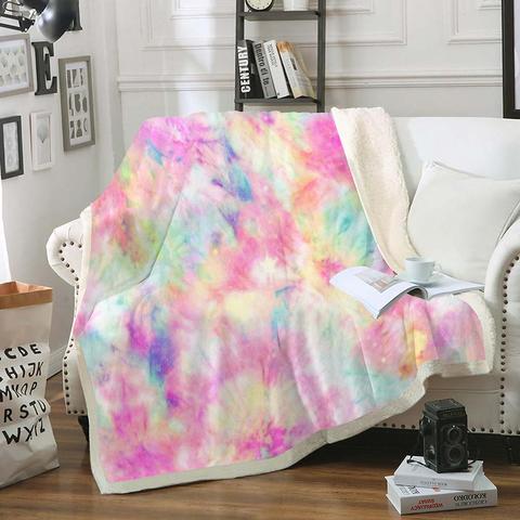 Buy Online Colourful Tie Dye Sherpa Fleece Blanket Pink Throw Blanket For Girls Rainbow Bloom Fluffy Blanket On Bed Sofa Alitools