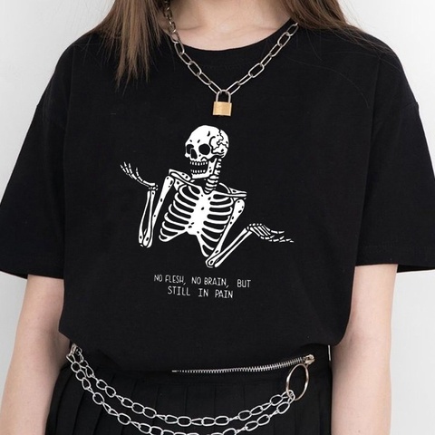 no flesh no brain but still in pain alphabet skull personality print fun casual loose street clothing female T-shirt Harajuku ► Photo 1/6