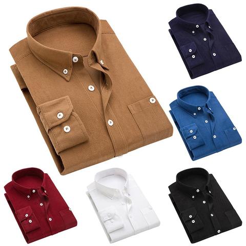 2022 winter men's corduroy slim men's long-sleeved thick shirt men's dress men's casual solid color men's shirt fleece ► Photo 1/6