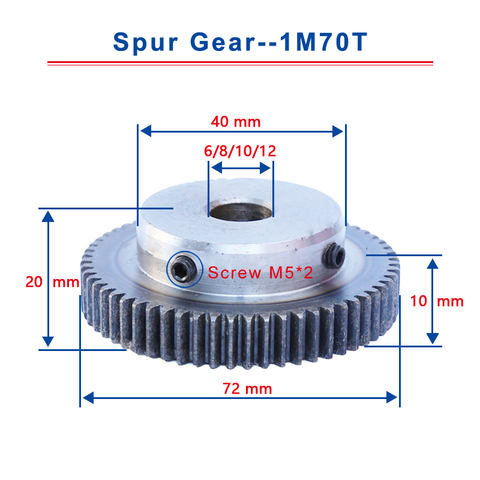 1 Piece 1M70T Spur Gear Bore Size  6 / 8 / 10 / 12 mm Motor Gear Low Carbon Steel Material High Quality Metal Gear For Motor ► Photo 1/2