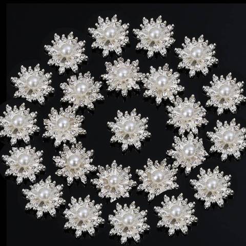 10PCS Buttons DIY Craft 16MM Rhinestone Snowflake Flatback Buttons Plating Pearl Hairpin Decoration Apparel Sewing Accessories ► Photo 1/6