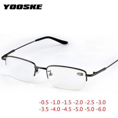 YOOSKE Finished Myopia Glasses Women Men Half Frame Fashion Sutdent Short-sight Eyewear -1.0 -1.5 -2. 0 -2.5 -3.0 -4.0 -4.5 -6.0 ► Photo 1/6