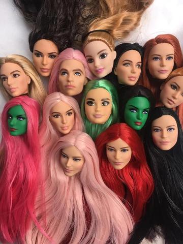 Long Soft Hair Doll Heads Wonder Lady Doll Toy Head Male Female Pink Black Green Red Hair Doll Head Parts Girl Dressing DIY Toy ► Photo 1/6