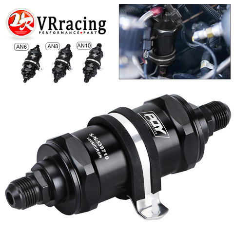 VR - PQY BLACK AN6 / AN8 / AN10 Inline Fuel Filter E85 Ethanol With 100 Micron Stainless steel element and PQY sticker ► Photo 1/6