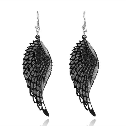 Fashion Big Gray Brand Bohemia Metal Scrub Round Wings Drop Earrings For Women Jewelry Silver Color Feather Dangle Drop Earring ► Photo 1/6