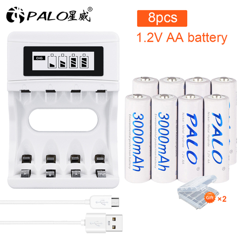 4 pcs AA battery 1.2 V Quality NI-MH Rechargeable Battery AA 3000mAh PALO Rechargeable 2A Battery For Camera aa Battery Charger ► Photo 1/6