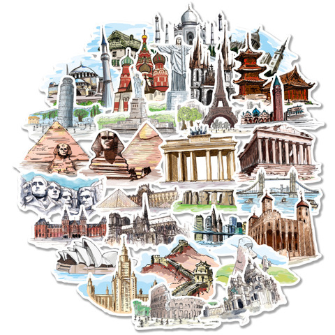 40 pcs/pack World Architecture Tourism PVC  Stationery Stickers Scrapbooking DIY Diary Album Stick Label ► Photo 1/4