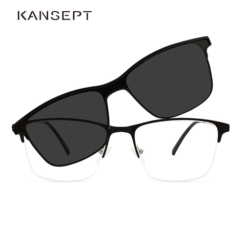 KANSEPT 2 In 1 Magnet Polarized Clip On Glasses Frame Men Metal Optical Myopia Prescription Eyeglasses Frame ► Photo 1/6