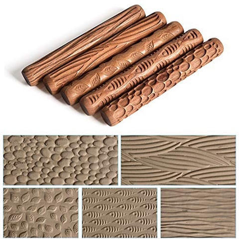 5PCS Pottery Tools Wood Hand Rollers for Stamp Pattern Roller Pattern Ceramic Clay Tools Sculpting Tools  Polymer Molds ► Photo 1/5