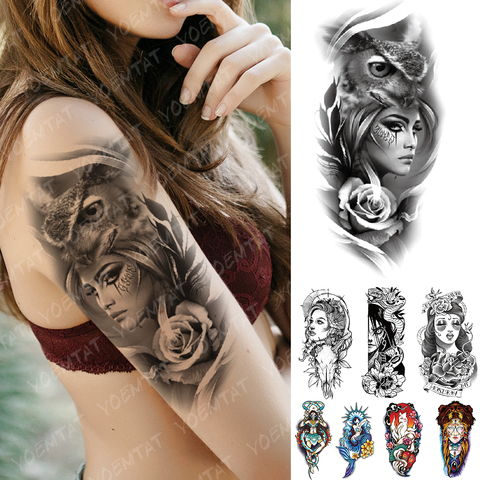 Waterproof Temporary Tattoo Sticker Old School Owl Rose Goat Flash Tattoos Anchor Mermaid Body Art Arm Fake Tatoo Women Men ► Photo 1/6