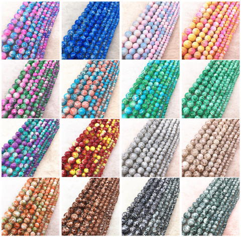 New 4/6/8/10mm Pattern Round Glass Beads Loose Spacer Beads for Jewelry  Making
