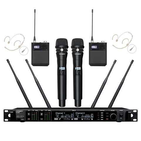 Leicozic AD4D Wireless Microphone Professionnel 2 Handheld Mic + 2Headset Mic Dual Channel Microfono Microfone Micro645-695Mhz ► Photo 1/6