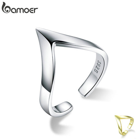 BAMOER Authentic 925 Sterling Silver Wave Geometric Love Adjustable Finger Rings for Women Wedding Engagement Jewelry SCR470 ► Photo 1/6
