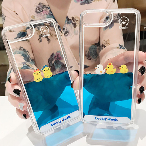 Cartoon Phone Case For iPhone 12 11 Pro Max X XR XS MAX 3D Swimming Duck Dynamic Liquid Quicksand For iPhone 6 6s 7 8 Plus Cover ► Photo 1/6