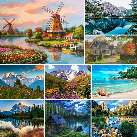 Flower Landscape 11CT Embroidery Cross Stitch Kits Craft Needlework Set Cotton Thread Home Decoration Wholesale For Living Room ► Photo 1/6