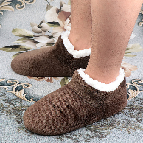 Lowest Price Online Winter house Slippers For Men Suede Plush Floor Slippers Lazy Shoes Home Slippers Big size 47 Male slippers ► Photo 1/6