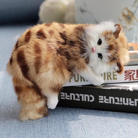 Simulation Cat Animal Model Fur Handicraft Kitten Doll Blinking Cat Anime Plush Stuffed Animals Kids Kitten Toys Home Decoration ► Photo 1/6