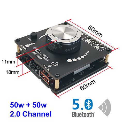 2*50W Bluetooth 5.0 Digital Audio Power Amplifier Class D 10W~100W 2.0 Channel HiFi Stereo Mini USB Music Sound Card AMP ► Photo 1/6