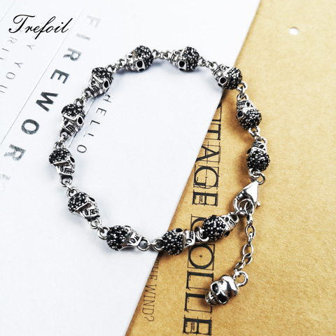 Bracelet Lick Chain Skulls Pave,2022 Fashion Pure 925 Sterling Silver Punk Fashion Jewelry Rebel Gift for Women Men ► Photo 1/6