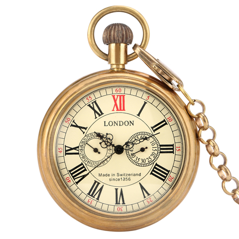 Luxury Brass Copper Automatic Mechanical Pocket Watch Antique Pendant Pocket Clock High Grade Gifts for Men ► Photo 1/6