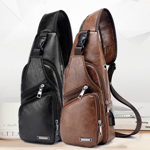 2022 Men's USB Charging Bag Men's Chest Bag for Custom PU PVC Shoulder Bag Diagonal Package Messenger Travel Bag Cross Body Bags ► Photo 1/6